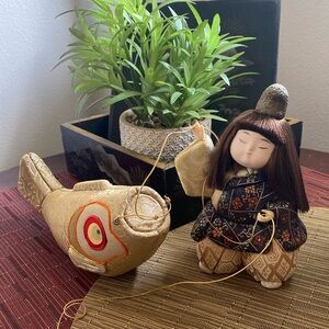 Kintaro & Giant Carp | Vintage Japanese Kimekomi Doll | 1990s